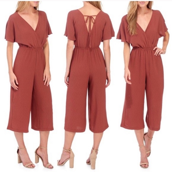 june & hudson Pants - June & Hudson Surplice Cropped Jumpsuit